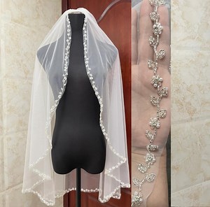 Handmade Beaded Floral Wedding Veil: Fingertip Length, Pearls & Crystal Vine Edge Bridal Veil Custom - Etsy