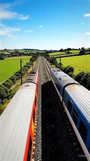 Parallel Train Crossing in Daylight | Cinematic Drone 4K 🚂☀️ #train #railway #shortvideo