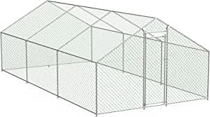 Large Metal Chicken Coop Run with Waterproof and Anti-Ultraviolet Cover, Walk-in Enclosure Chicken Run, Heavy Duty Chicken Pen Cage, Poultry Cage Flat Shape Coop for Outdoor Yard Farm Backyard, 20'