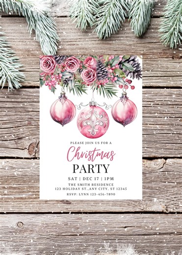 Editable Pink Christmas Party Invitation, Holiday Invitation, Printable or Digital Invite - Etsy