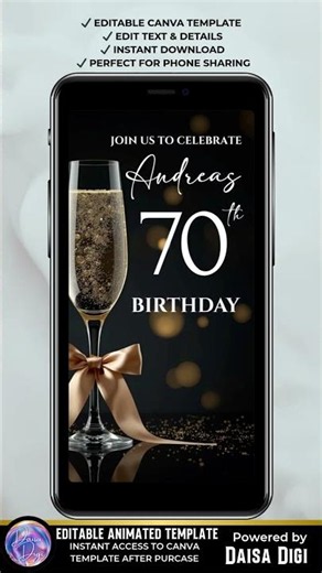 Luxury 70th Birthday Invitation Video | Elegant Canva Animated Invite