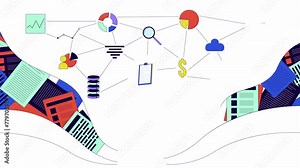 Data analytics technology line 2D animation. Digitization, charts, cloud storage 4K video motion graphic. Digital transformation. Data analysis linear animated cartoon flat concept, white background