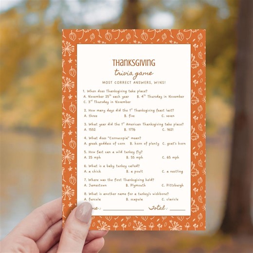 Thanksgiving Trivia Game, Printable Fall Party Game for Family and Friends, Fun Digital Friendsgiving Quiz Activity, Editable Canva Template - Etsy