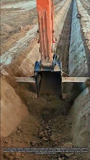 The excavator is digging a long, deep trench