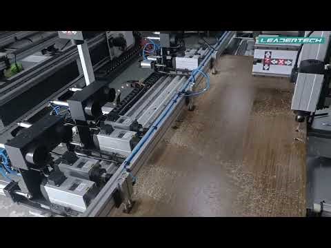 Simultaneous machining of door lock and hinge holes Door hinge milling machine with nine spindles.