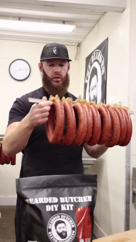 Bearded Butchers Old Fashioned Ring Bologna DIY Kit with Natural Cure – Classic Ring Bologna Flavor – Includes Salt and Pepper, Collagen Casings, Encapsulated Citric Acid, Celery & Cherry Powder, Garlic & Hickory Smoke Powder – Makes 25 lbs – Just Add Beef, Venison, or Pork