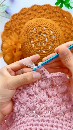 Shell stitch crochet sun hat