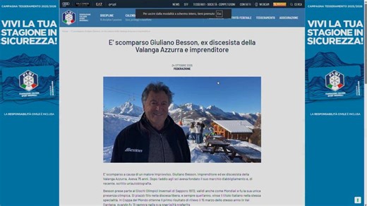 E' morto Giuliano Besson, fece parte della 'Valanga azzurra'