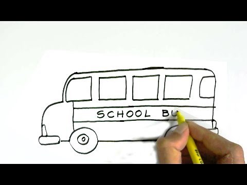 How to draw a school bus in easy steps for children, kids, beginners