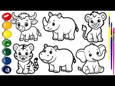 🦛🐘 Learn to Draw Cute Baby Animals | Baby Buffalo, Hippo, Lion, Tiger, Rhino & Elephant 🦁🐯