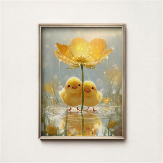 Whimsical Easter Ducklings Under Buttercup Flower Umbrella Digital Print Spring Nursery Wildflower Wall Art - Etsy