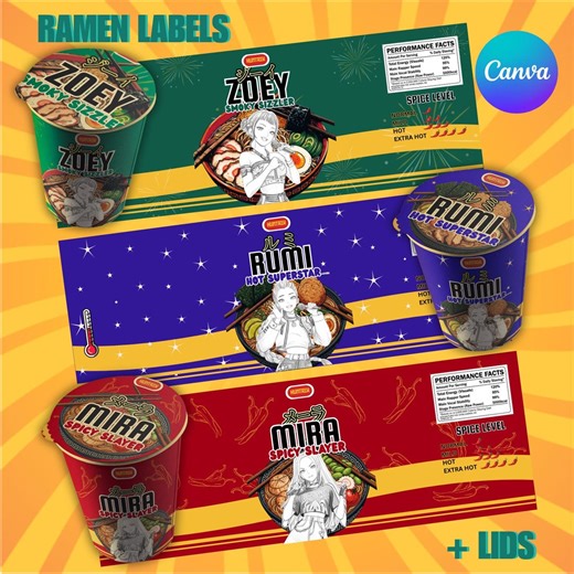 Kpop Demon Hunters, Cup Noodle Labels Ramyeon, Cosplay Party Huntrix Ramen, Rumi Mira Zoey, Kpop Party, Printable Pack, Halloween Party - Etsy