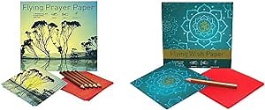 Flying Wish Paper Combo Set, Prayer Large Kit + Golden Om Mini Kit Set - Write it, Light it & Watch it Fly - (2 x Sets)