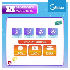 Don't miss out on amazing deals at Midea Official Store on Shopee this 9.9 SUPER Sale! Shop Now and Enjoy: 🚀Exclusive discounts up to 52% off 🚀Free Shipping straight to your door 🚀Vouchers up to RM50 to save even more! | Midea