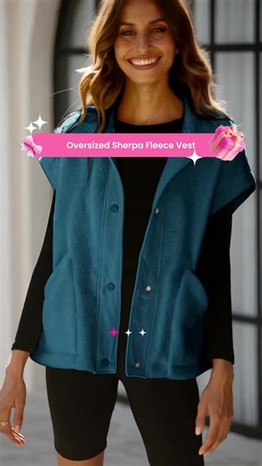 Oversized Sherpa Fleece Vest for Women Cozy Sleeveless Jacket Gilet with Pockets & Button Closure Casual Minimalist Winter Tops fleecevest oversizedfit Women'swear Basic Collared Springfresh #ootd #fleecevest #springfashion #springfresh #vest