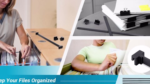 Epakh 4-Piece PVC Black Hanging File Folder Rails with 8 Clips, 1 x 0.75 x 0.75 Inches (Hooks), 15.75 x 0.59 x 0.13 Inches (Rails), Office, Home Use