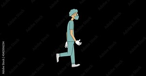 Doctor walk cycle. Loop animation with included alpha channel.