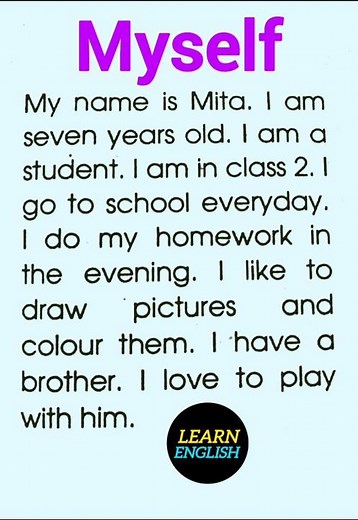 Myself Introduction in English || myself paragraph ||paragraph myself class 2,3,4 and 5