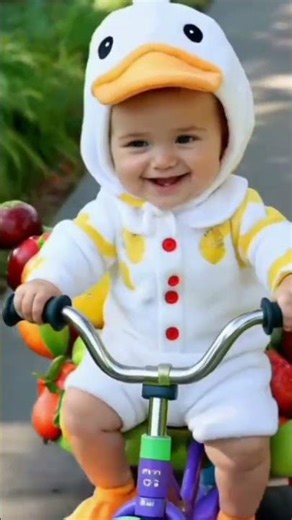🌟🐥 sweet Baby Riding Candy Bike 🍭🚲 | Adorable Baby in Duck Costume 🐤✨🥰🔥
