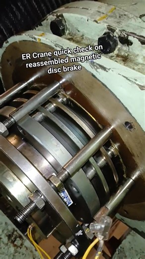 ENGINE Room Crane magnetic disc brake assembly -check air gaps if within tolerance If not within tolerance, check if still.possible to adjust if disc brakes are.not yet worn below standard.. -dusassemble unit, clean and restore assembly. Check in actual if unit still slips upon stopping motor, otherwise mneed to order new disc brakes. Tnx for watching and God Bless. | Elec Moves
