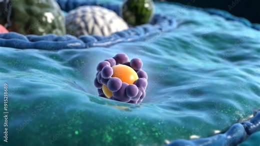 Animation of molecule absorption and encapsulation process within a cell membrane to deliver medication or vaccine