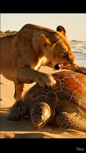 #Lion vs Turtle Encounter | Rare Wildlife Moment in the Wild | Nature Documentary Clip#shorts