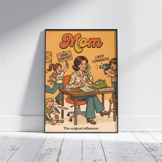 Mothers Day Printable, Mom the Original Influencer, Funny Retro Mom Poster, Vintage Wall Art, Digital Download - Etsy