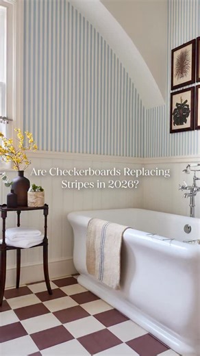 We’ve all seen the checkerboard pattern before, but this year it’s had a grown-up makeover with softer colors and interesting textures. Let us know, do you prefer stripes or checkerboards? Read more about the checkerboard trend at the link in bio. #homesandgardens #checkerboard #stripes | Homes & Gardens Magazine