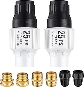 2 Pack 25 PSI Drip Irrigation Pressure Regulator Kit With Water Backflow Preventer for 3/4'' Garden/Faucet Hose Thread and 1/2'' Tubing Adapter, Complete System