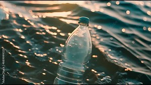 plastic bottle floating in Ocean pollution with plastic waste float on the surface of the water. Environmental issue of marine debris and its impact on sea life