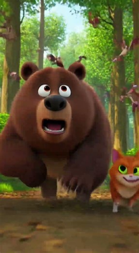 Naughty Cat Eats Honey, Angry Bear Runs After #cat#honey#chasing#bear #cinematic#animalstory#shorts