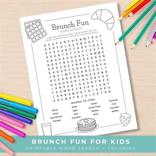 Kids Brunch Word Search Printable, Coloring Activity Sheet for Kids, Bridal or Baby Shower Kids Activity, Brunch Party Kids Table Game - Etsy