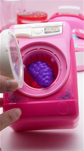 Washing Grapes &Test Pink Washing Machine Kitchen Appliance Shop Play House ASMR #toys #unboxing