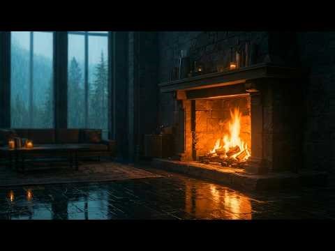 Fireplace in a Stone Castle During a Rainstorm | 8 Hours of Ambience for Deep Sleep