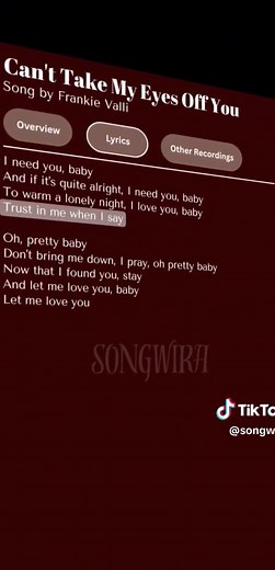 Can't Take My Eyes Off You lyrics - Frankie Valli