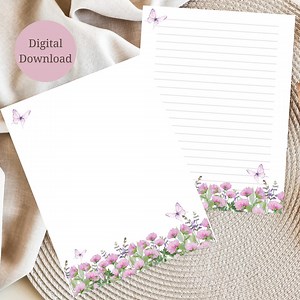 Purple Butterfly Floral Printable Stationery Set: Lined & Unlined (digital Download) - Etsy