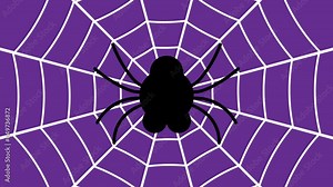 video of a spider on a web. animation of a cute blinking spider on a purple background
