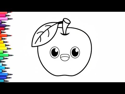 Apple with Cute Face Drawing, Painting & Coloring For Kids and Toddlers_Child Art