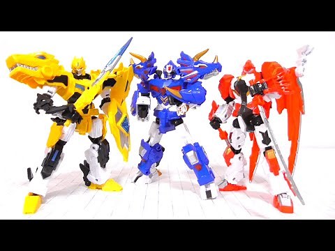 Dinosaurs transform into robots! The Yellow T-Rex, Blue Triceratops, and Red Ptera are so cool!