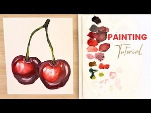 How to Paint Cherries 🍒, real-time, step-by-step, acrylic painting, tutorial
