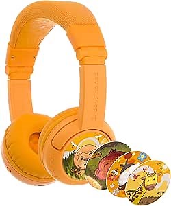 BuddyPhones Play Plus | Wired or Wireless Foldable Bluetooth Kids Headphones + Microphone - SafeAudio Volume-Limiting Options, Voice Enhancing Study Mode + Answer/Playback Button (Sun Yellow)