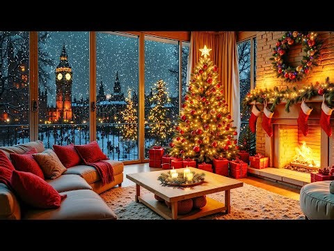 Relaxing Christmas Ambience 🔥 Peaceful Christmas Music for Relaxation❄️ Warm Fireplace and Soft Snow