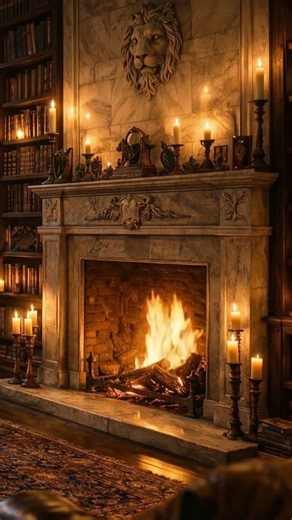 Cozy Castle Library at Night 🌧️ Fireplace & Piano Ambience #cozy #piano #sleep #relax #fireplace