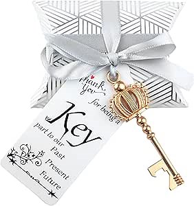 50Pcs Key Bottle Opener Wedding Party Favors, Crown Vintage Skeleton Keys Bulk with Candy Box and Ribbon, Wedding Keychains for Guests, Bridal Shower Party Souvenirs Gifts (Rose Gold)