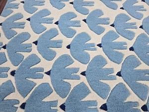 Blue Bird Pattern Hand Tufted Wool Rug, Modern Abstract Area, Ivory & Sky-blue Designer Carpet - Etsy