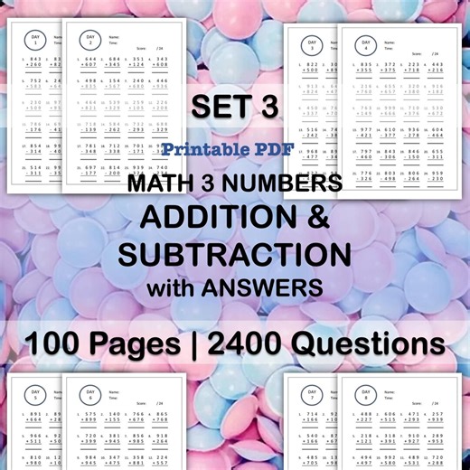 Printable Addition & Subtraction Worksheets Set 3 | Help Your Child Feel Confident in Math - Etsy