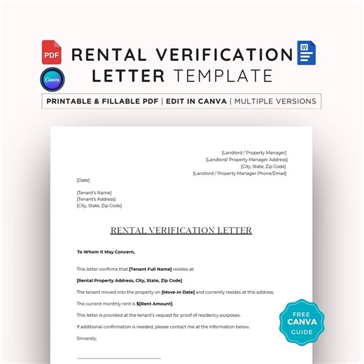 Rental Verification Letter - Editable Template for Proof of Residency (canva Customizable, PDF, Word) - Etsy UK