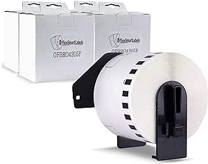 Brother Compatible DK4205 DK-4205 Black on White Removable Continuous Length Paper Tape (2.4 in x 100 ft (62 mm x 30.4 m)) - Label With Permanent Cartridge (Non-Detachable) (4 Pack)