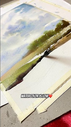 Easiest Watercolor clouds landscape tutorial 🔥❤️#watercolorpainting