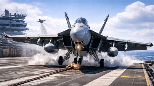 How fighter jets land on aircraft carriers, arresting cables, tailhooks, angled decks, and the physics of stopping in 2 seconds